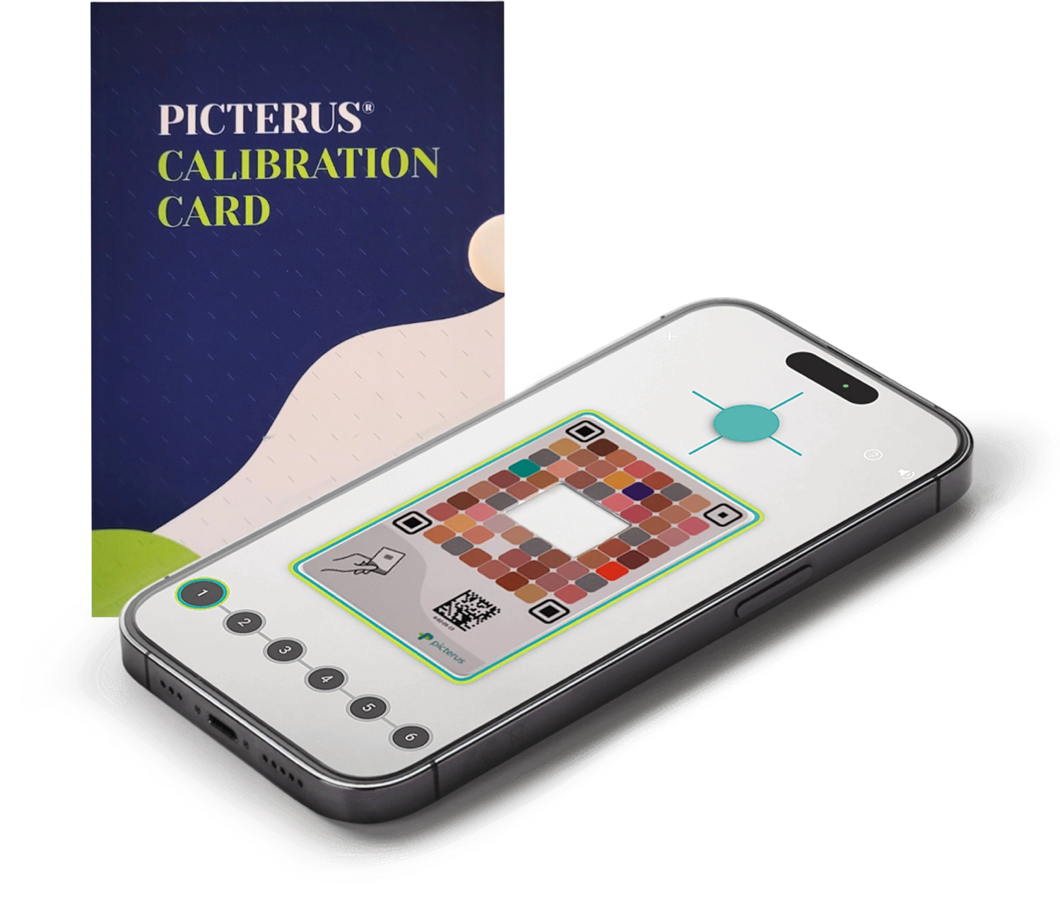 Picterus calibration card and smartphone running the app used for neonatal jaundice screening.